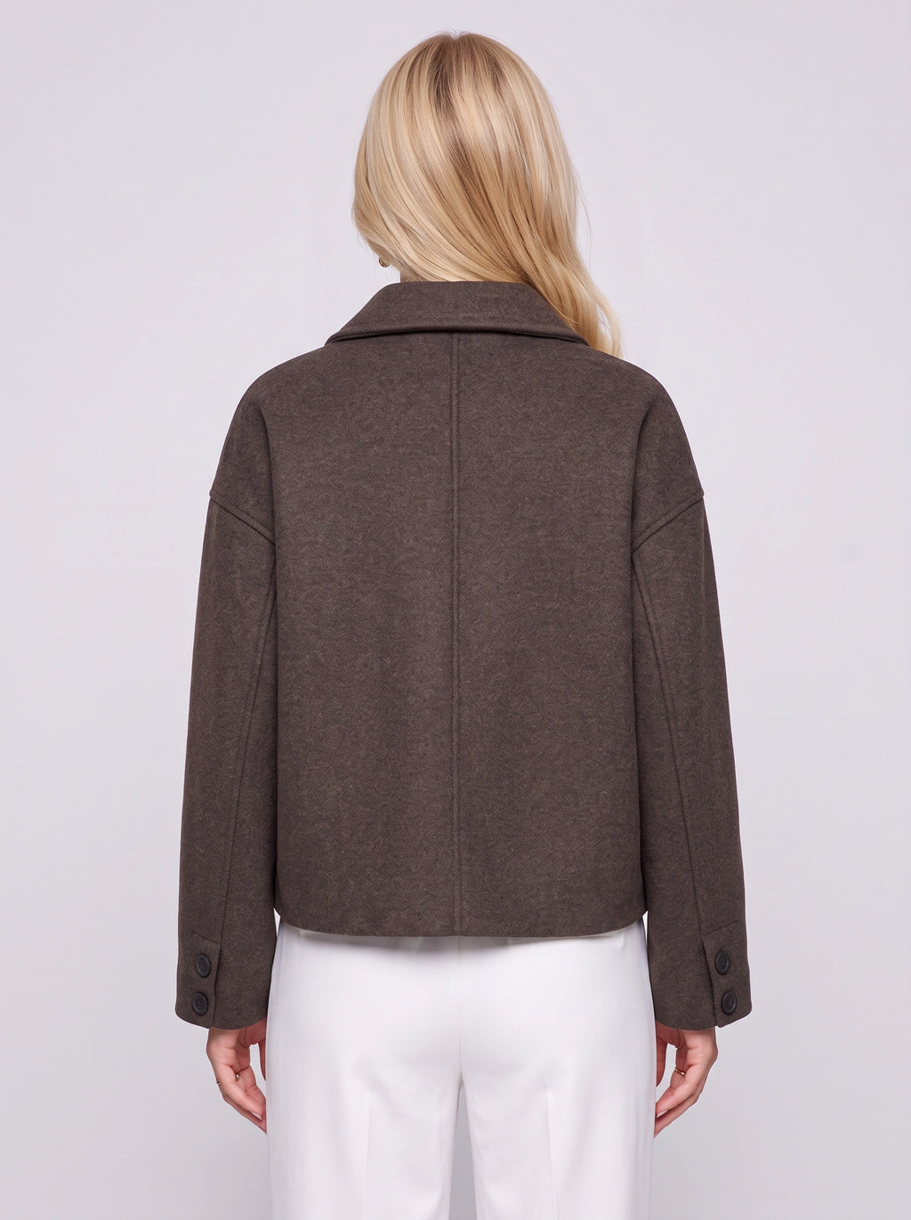 Cropelle Collared Crop Jacket – Women Wool Blend Button Front Workwear Casual Office Fall Jacket