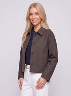 Cropelle Collared Crop Jacket – Women Wool Blend Button Front Workwear Casual Office Fall Jacket