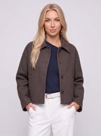 Cropelle Collared Crop Jacket – Women Wool Blend Button Front Workwear Casual Office Fall Jacket