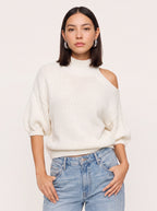 Cutholde Asymmetric Cold Shoulder Jumper – Chunky Knit Mock Neck Women Casual Autumn Winter Oversized Sweater