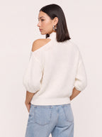 Cutholde Asymmetric Cold Shoulder Jumper – Chunky Knit Mock Neck Women Casual Autumn Winter Oversized Sweater