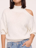 Cutholde Asymmetric Cold Shoulder Jumper – Chunky Knit Mock Neck Women Casual Autumn Winter Oversized Sweater