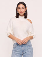 Cutholde Asymmetric Cold Shoulder Jumper – Chunky Knit Mock Neck Women Casual Autumn Winter Oversized Sweater
