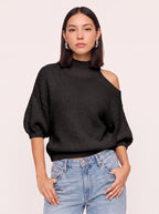 Cutholde Asymmetric Cold Shoulder Jumper – Chunky Knit Mock Neck Women Casual Autumn Winter Oversized Sweater