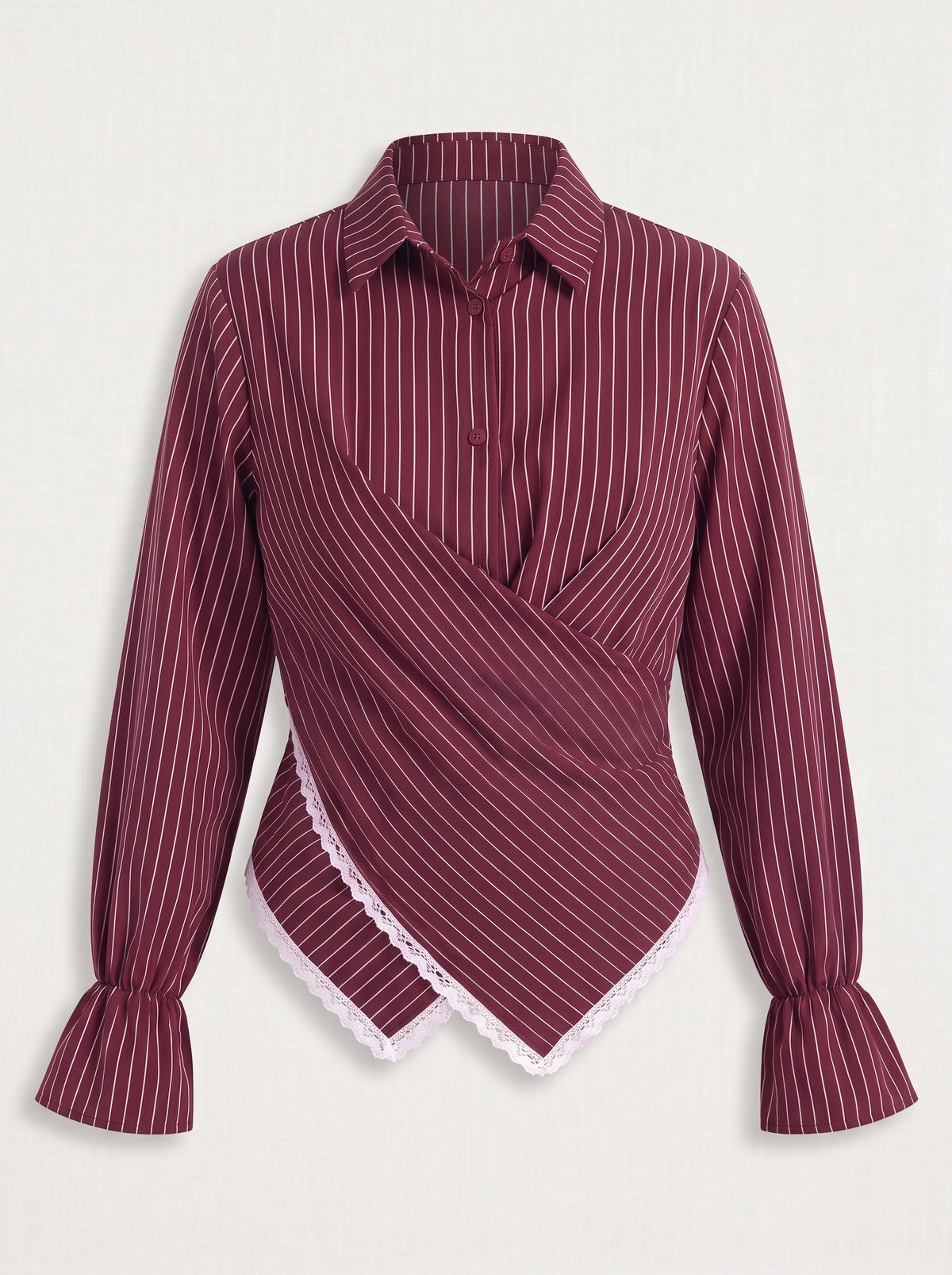 Crosdiara Asymmetric Crossover Shirt – Striped Long-Sleeve Women Office Formal Shirt
