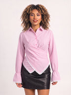 Crosdiara Asymmetric Crossover Shirt – Striped Long-Sleeve Women Office Formal Shirt