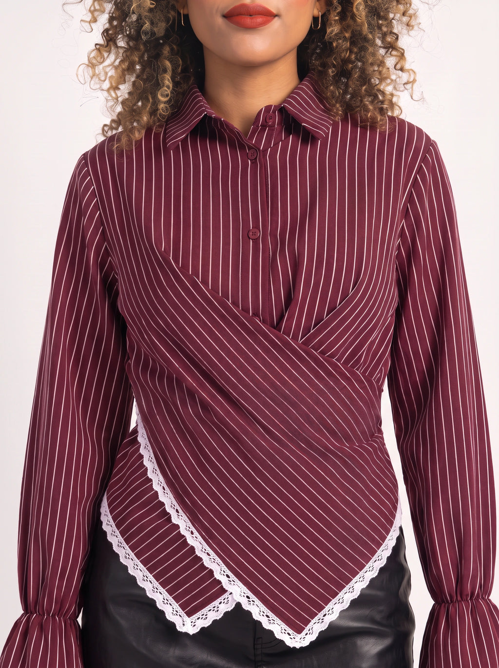 Crosdiara Asymmetric Crossover Shirt – Striped Long-Sleeve Women Office Formal Shirt