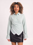 Crosdiara Asymmetric Crossover Shirt – Striped Long-Sleeve Women Office Formal Shirt