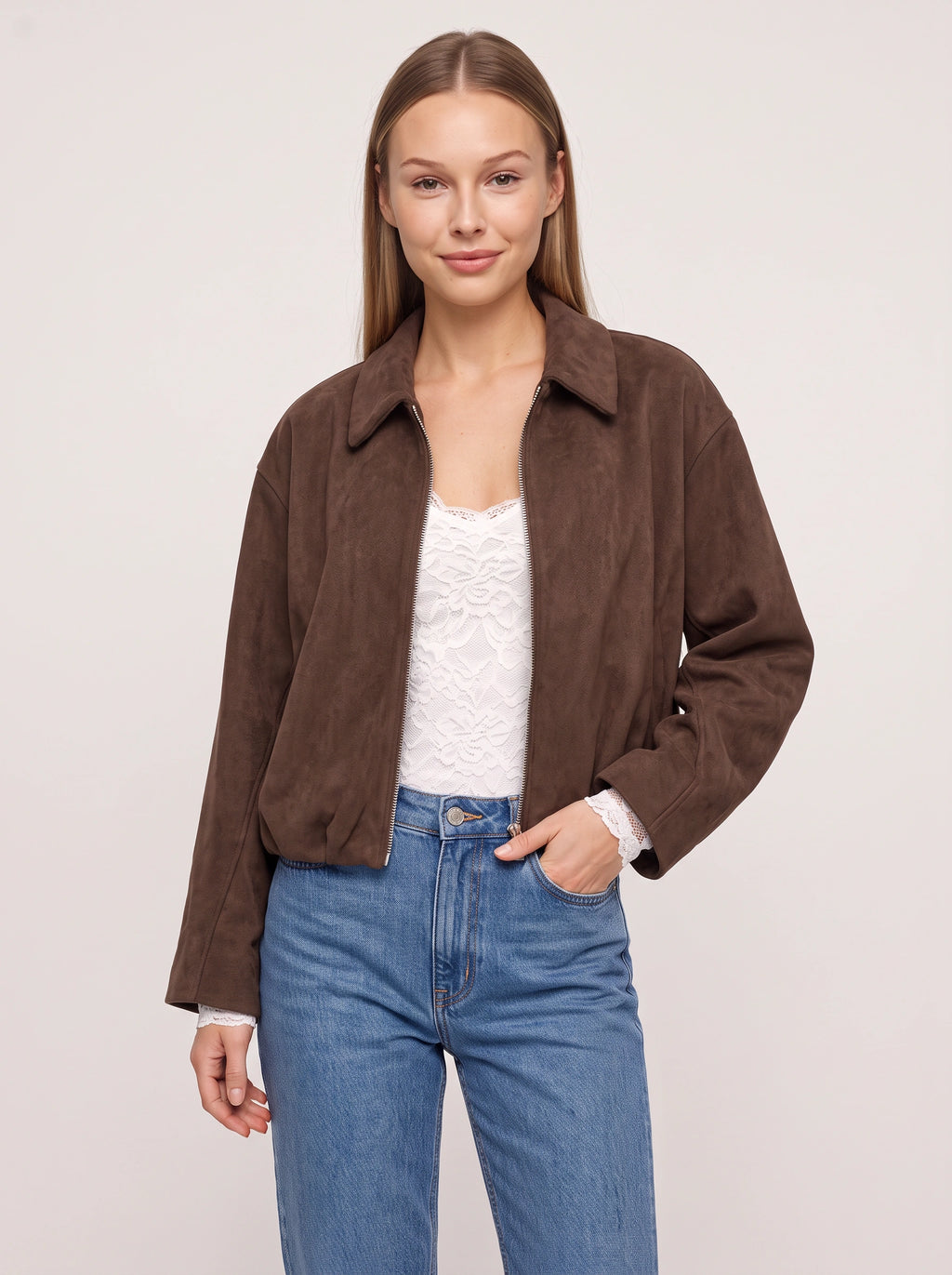 Collette Zip-Up Bomber Jacket – Velvet Women Casual Autumn Everyday Relaxed Collared Jacket