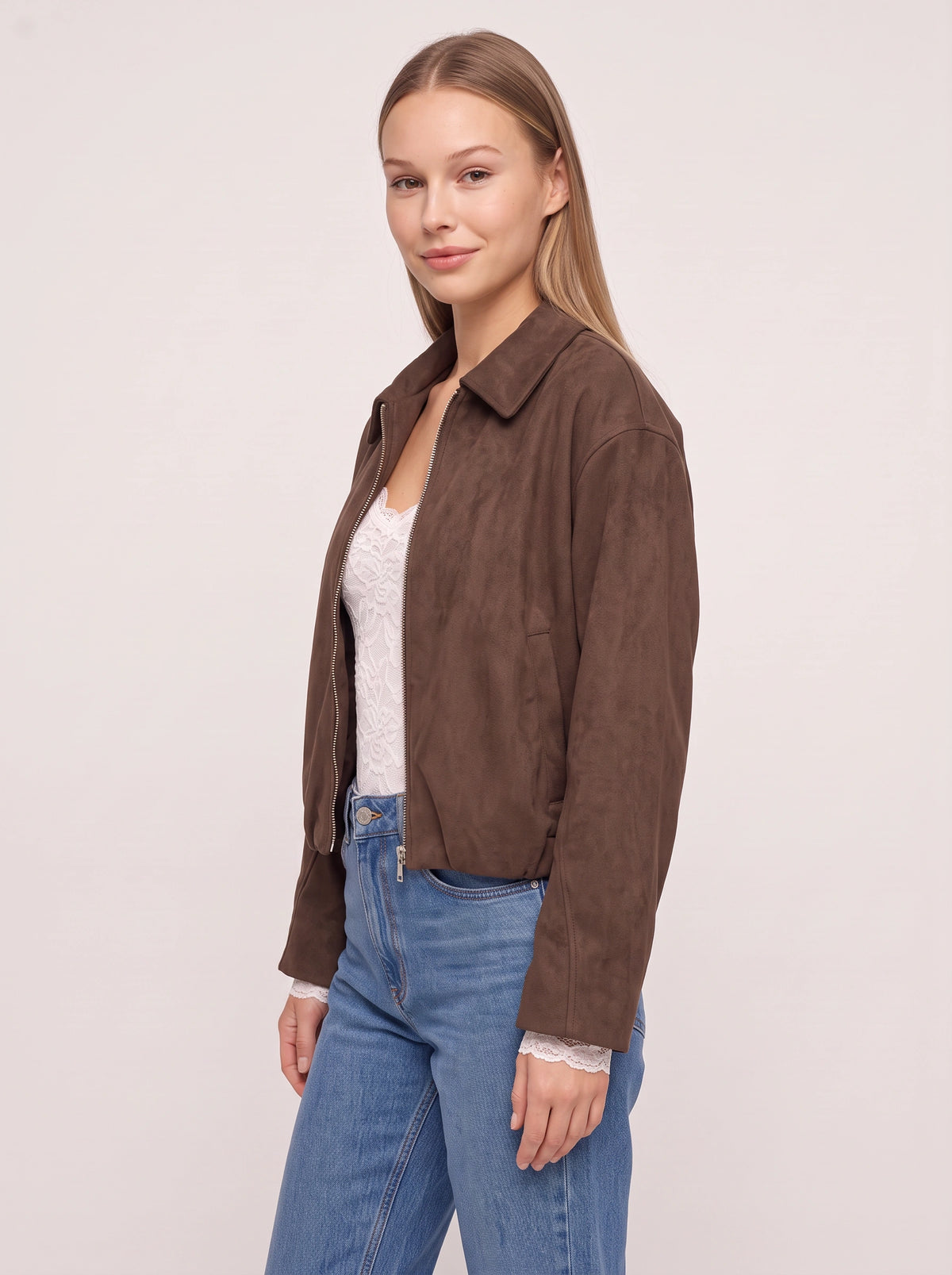 Collette Zip-Up Bomber Jacket – Velvet Women Casual Autumn Everyday Relaxed Collared Jacket