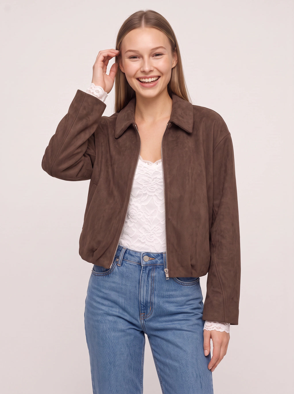 Collette Zip-Up Bomber Jacket – Velvet Women Casual Autumn Everyday Relaxed Collared Jacket