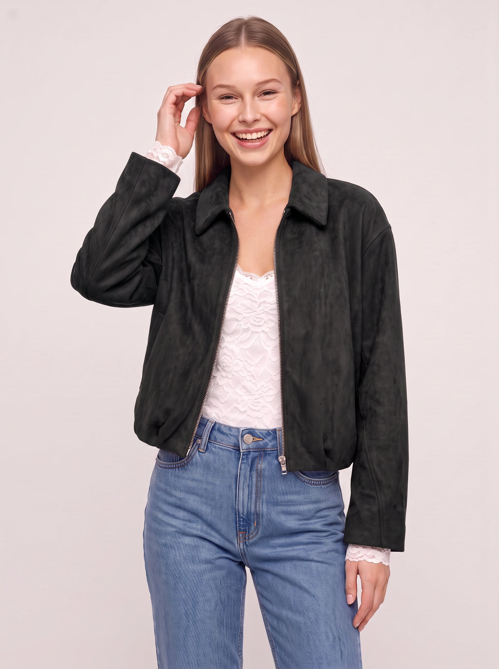 Collette Zip-Up Bomber Jacket – Velvet Women Casual Autumn Everyday Relaxed Collared Jacket