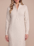 Ribbelle Half-Zip Knitted Midi Dress – Ribbed High Neck Women Cosy Autumn Winter Casual Everyday Midi Dress