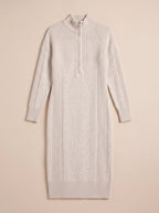 Ribbelle Half-Zip Knitted Midi Dress – Ribbed High Neck Women Cosy Autumn Winter Casual Everyday Midi Dress
