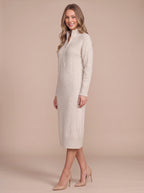 Ribbelle Half-Zip Knitted Midi Dress – Ribbed High Neck Women Cosy Autumn Winter Casual Everyday Midi Dress
