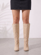 Streclyne Stretch Knee-High Boots – Square Toe Kitten Heel Women Autumn Winter Sock Fit Elegant Boots
