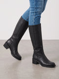 Stisseme Knee-High Western Boots – Square-Toe Low Block-Heel Leather Women Casual Autumn Winter Everyday Knee-High Boots