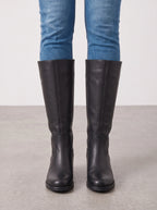 Stisseme Knee-High Western Boots – Square-Toe Low Block-Heel Leather Women Casual Autumn Winter Everyday Knee-High Boots
