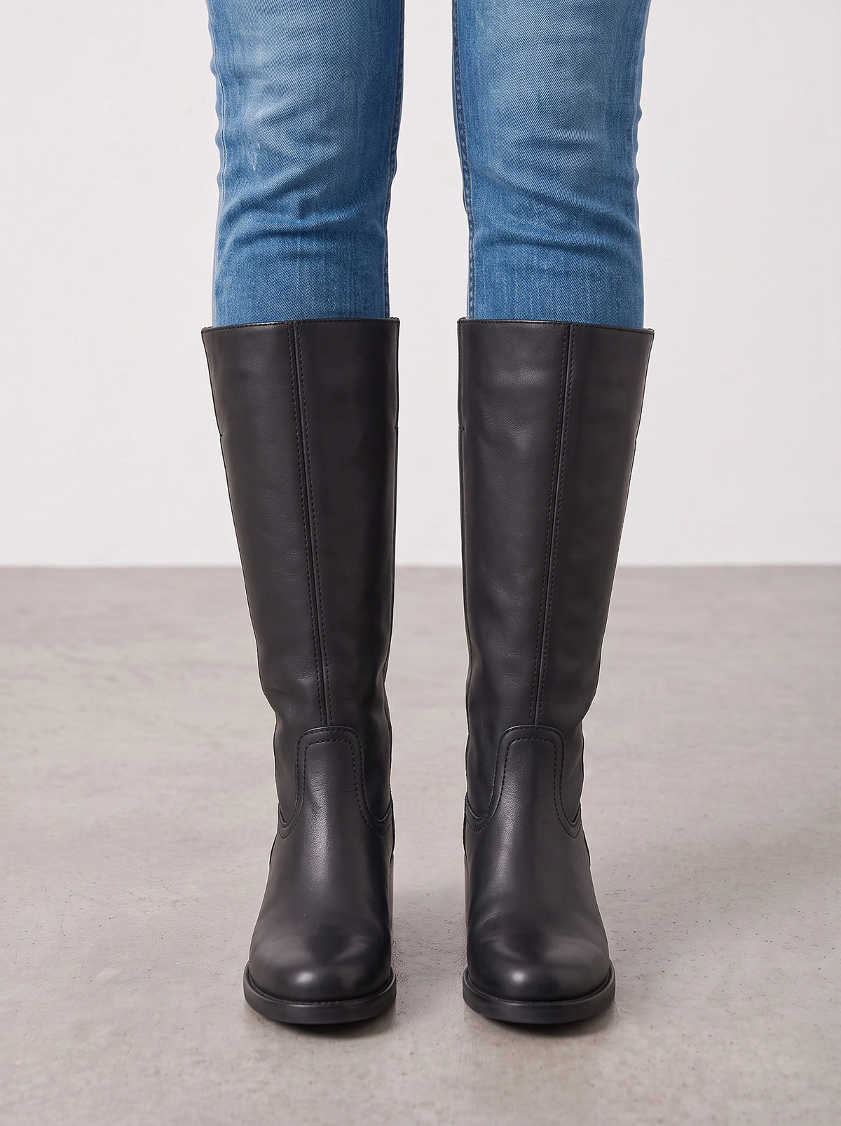Stisseme Knee-High Western Boots – Square-Toe Low Block-Heel Leather Women Casual Autumn Winter Everyday Knee-High Boots