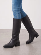 Stisseme Knee-High Western Boots – Square-Toe Low Block-Heel Leather Women Casual Autumn Winter Everyday Knee-High Boots
