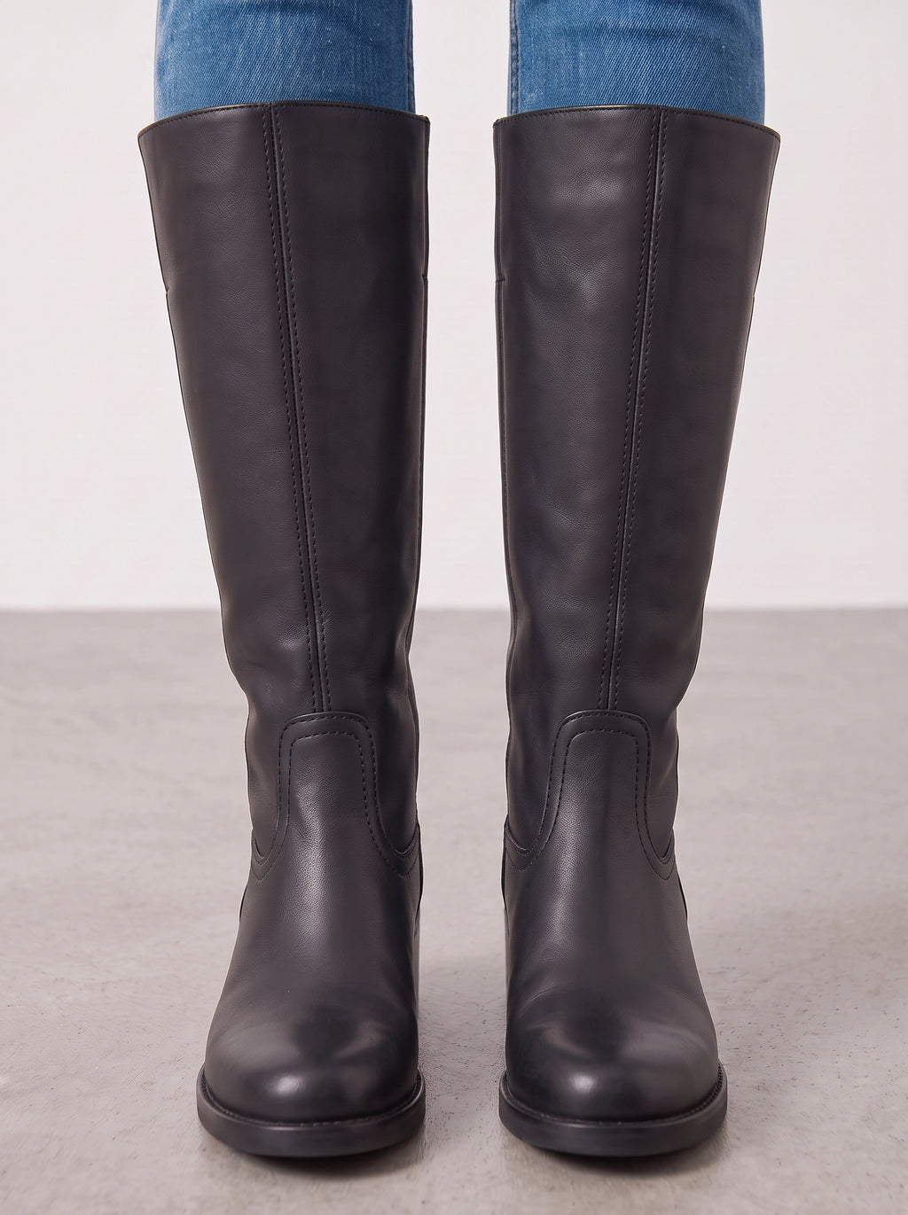 Stisseme Knee-High Western Boots – Square-Toe Low Block-Heel Leather Women Casual Autumn Winter Everyday Knee-High Boots