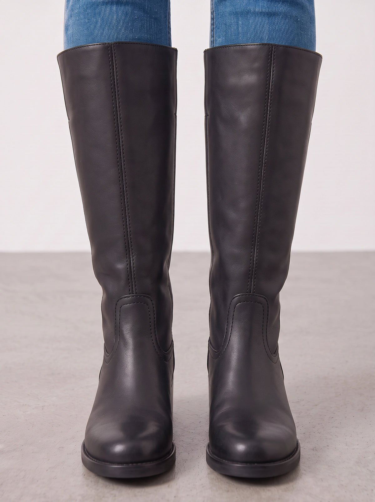 Stisseme Knee-High Western Boots – Square-Toe Low Block-Heel Leather Women Casual Autumn Winter Everyday Knee-High Boots
