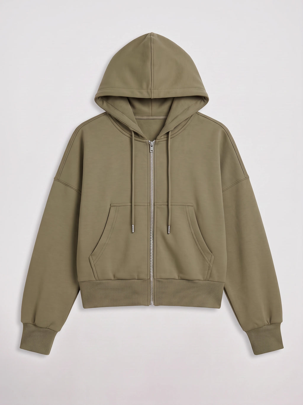Ribcara Oversized Cropped Zip Hoodie – Women Relaxed Fit Casual Streetwear Drawstring Hooded Jacket