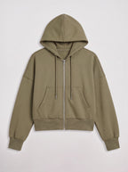 Ribcara Oversized Cropped Zip Hoodie – Women Relaxed Fit Casual Streetwear Drawstring Hooded Jacket