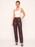 Smoquira High-Waist Tapered Trousers – Faux Leather Drawstring Women Casual Autumn Winter Smart Everyday Trousers