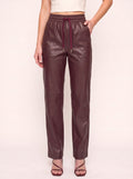 Smoquira High-Waist Tapered Trousers – Faux Leather Drawstring Women Casual Autumn Winter Smart Everyday Trousers