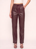 Smoquira High-Waist Tapered Trousers – Faux Leather Drawstring Women Casual Autumn Winter Smart Everyday Trousers
