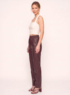 Smoquira High-Waist Tapered Trousers – Faux Leather Drawstring Women Casual Autumn Winter Smart Everyday Trousers