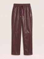 Smoquira High-Waist Tapered Trousers – Faux Leather Drawstring Women Casual Autumn Winter Smart Everyday Trousers