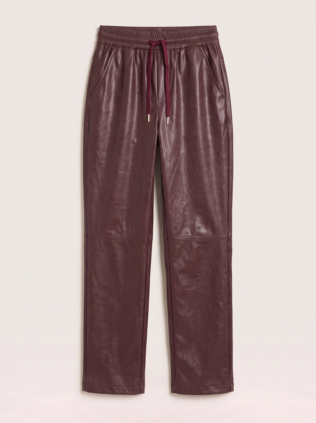 Smoquira High-Waist Tapered Trousers – Faux Leather Drawstring Women Casual Autumn Winter Smart Everyday Trousers