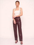 Smoquira High-Waist Tapered Trousers – Faux Leather Drawstring Women Casual Autumn Winter Smart Everyday Trousers