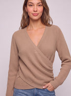 Chevrib Draped V-Neck Knit Top – Ribbed Long-Sleeve Women Casual Smart Everyday Relaxed Jumper Top