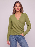 Chevrib Draped V-Neck Knit Top – Ribbed Long-Sleeve Women Casual Smart Everyday Relaxed Jumper Top