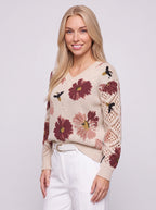 Crochella Floral V-Neck Jumper – Flower Knitwear Women Crochet Sleeve Casual Spring Autumn Knit Sweater