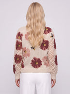 Crochella Floral V-Neck Jumper – Flower Knitwear Women Crochet Sleeve Casual Spring Autumn Knit Sweater