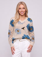 Crochella Floral V-Neck Jumper – Flower Knitwear Women Crochet Sleeve Casual Spring Autumn Knit Sweater