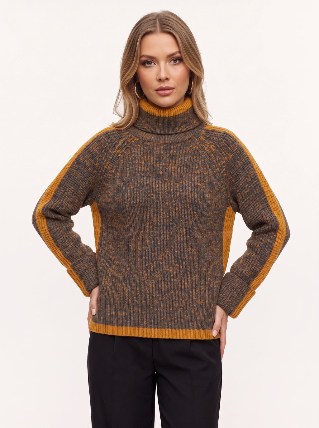 Stripanne Ribbed Turtleneck Jumper – Knit Sweater Women Autumn Winter Cosy Casual Oversized Top