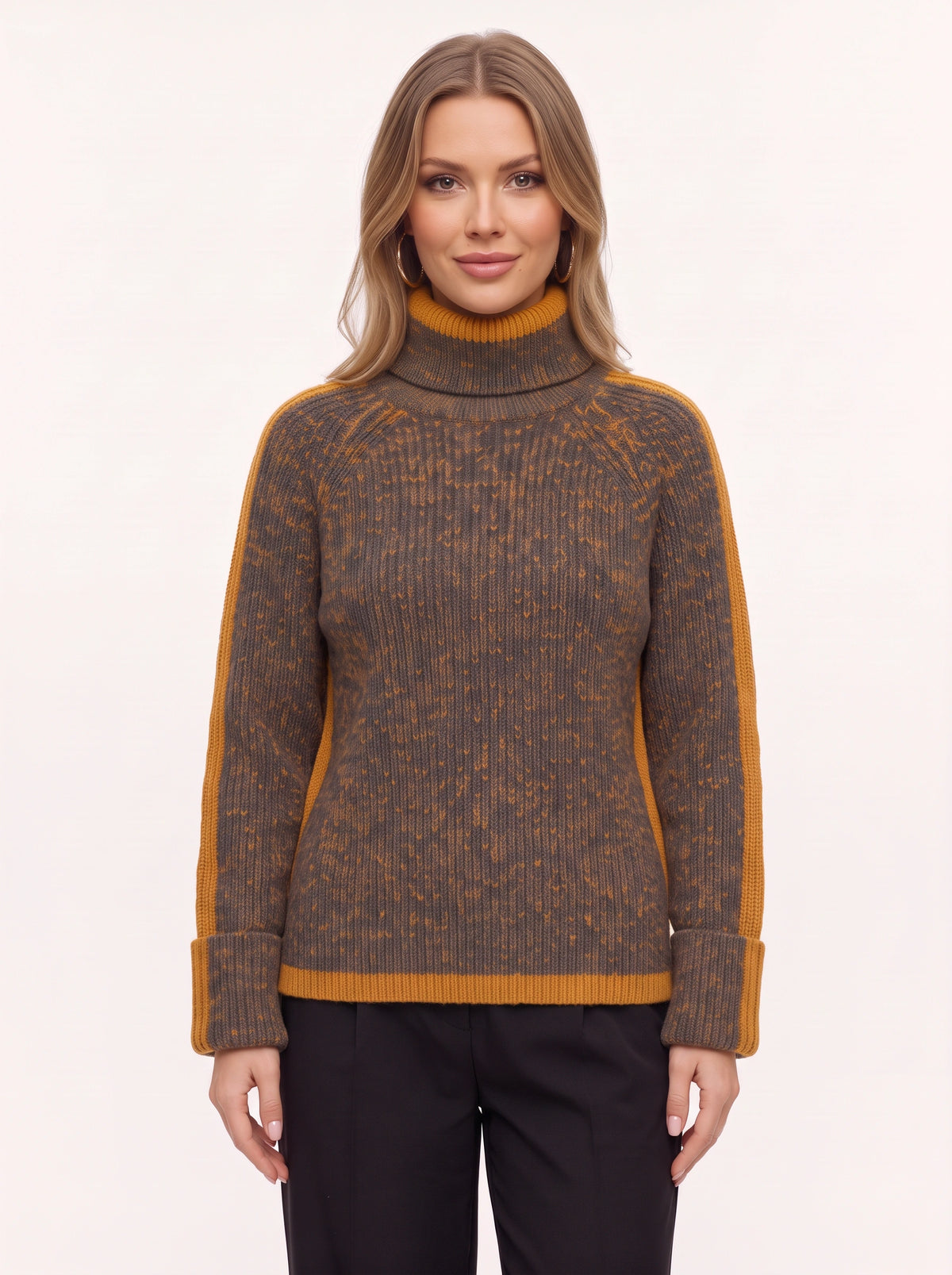 Stripanne Ribbed Turtleneck Jumper – Knit Sweater Women Autumn Winter Cosy Casual Oversized Top