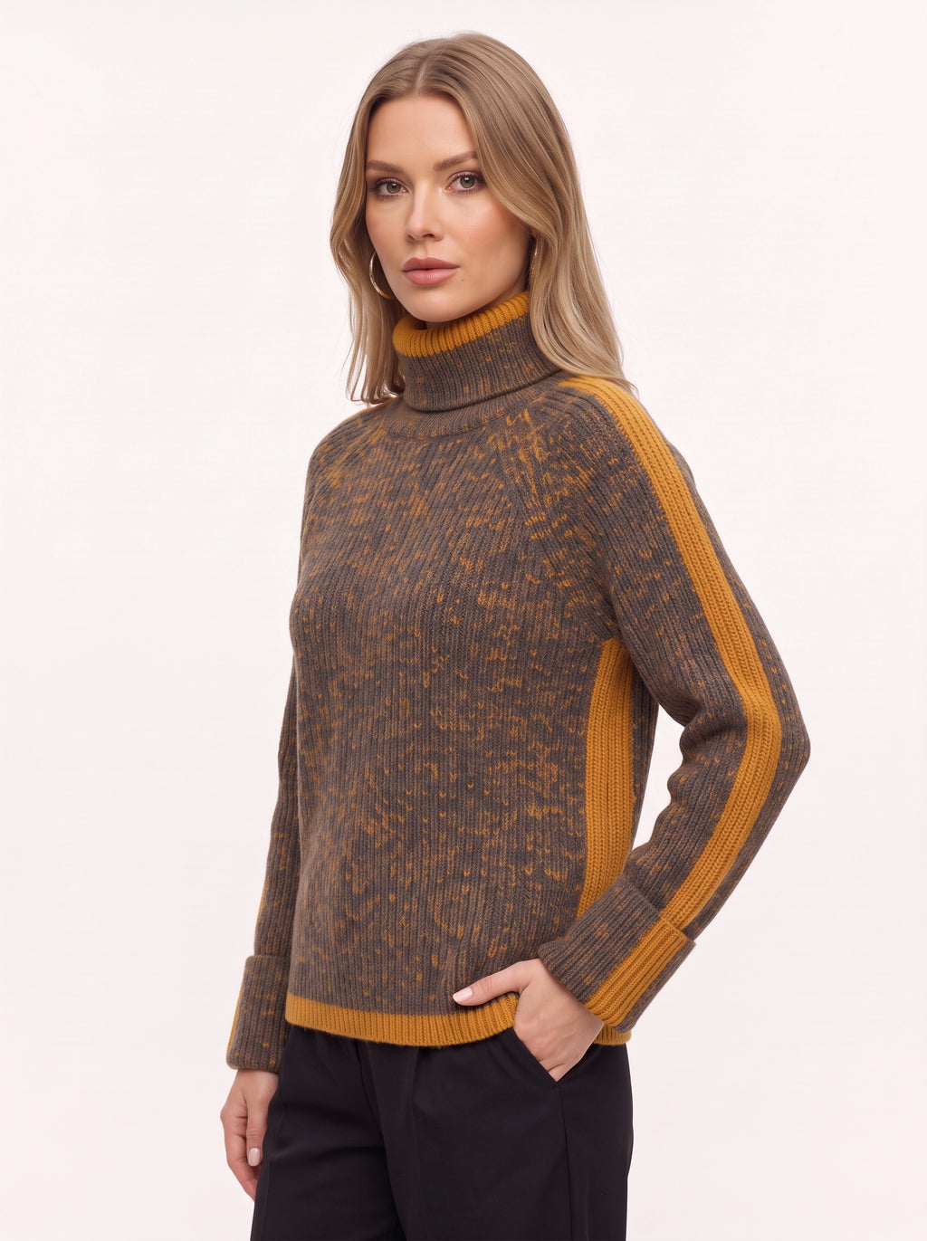 Stripanne Ribbed Turtleneck Jumper – Knit Sweater Women Autumn Winter Cosy Casual Oversized Top