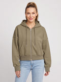 Ribcara Oversized Cropped Zip Hoodie – Women Relaxed Fit Casual Streetwear Drawstring Hooded Jacket