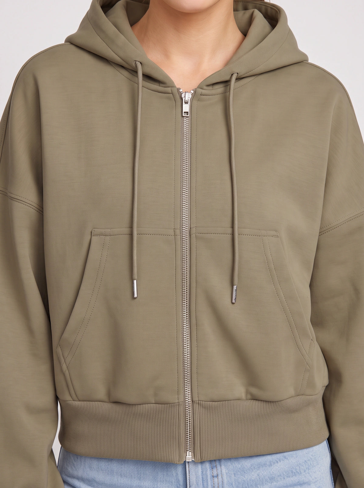 Ribcara Oversized Cropped Zip Hoodie – Women Relaxed Fit Casual Streetwear Drawstring Hooded Jacket