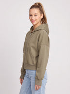 Ribcara Oversized Cropped Zip Hoodie – Women Relaxed Fit Casual Streetwear Drawstring Hooded Jacket