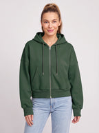 Ribcara Oversized Cropped Zip Hoodie – Women Relaxed Fit Casual Streetwear Drawstring Hooded Jacket