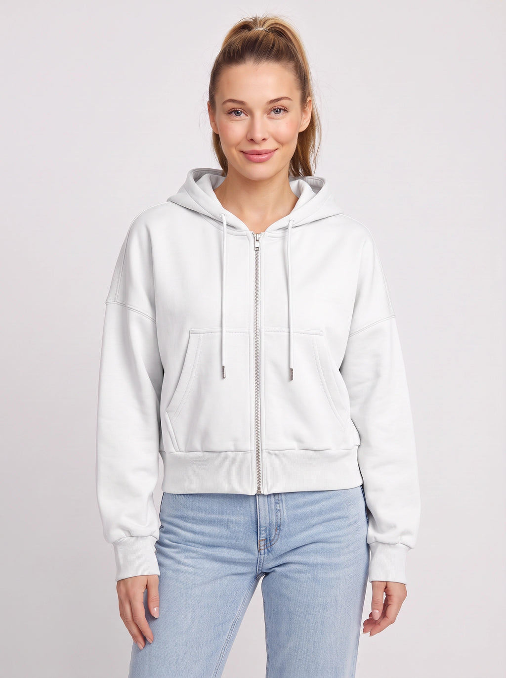 Ribcara Oversized Cropped Zip Hoodie – Women Relaxed Fit Casual Streetwear Drawstring Hooded Jacket