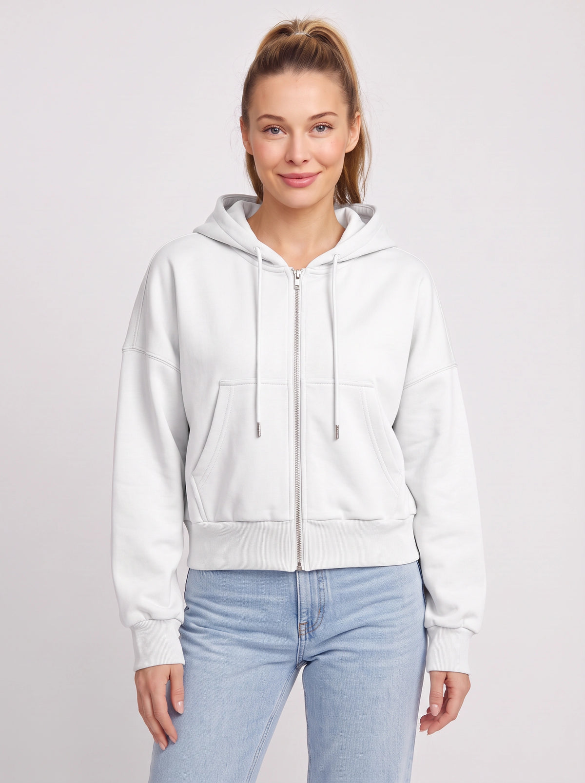 Ribcara Oversized Cropped Zip Hoodie – Women Relaxed Fit Casual Streetwear Drawstring Hooded Jacket