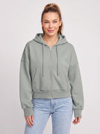 Ribcara Oversized Cropped Zip Hoodie – Women Relaxed Fit Casual Streetwear Drawstring Hooded Jacket